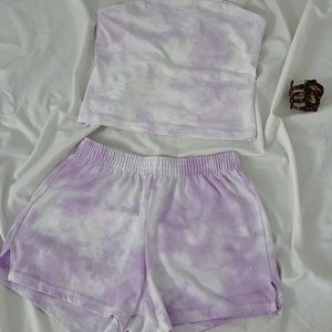 Lilac Tube top and sweatshorts